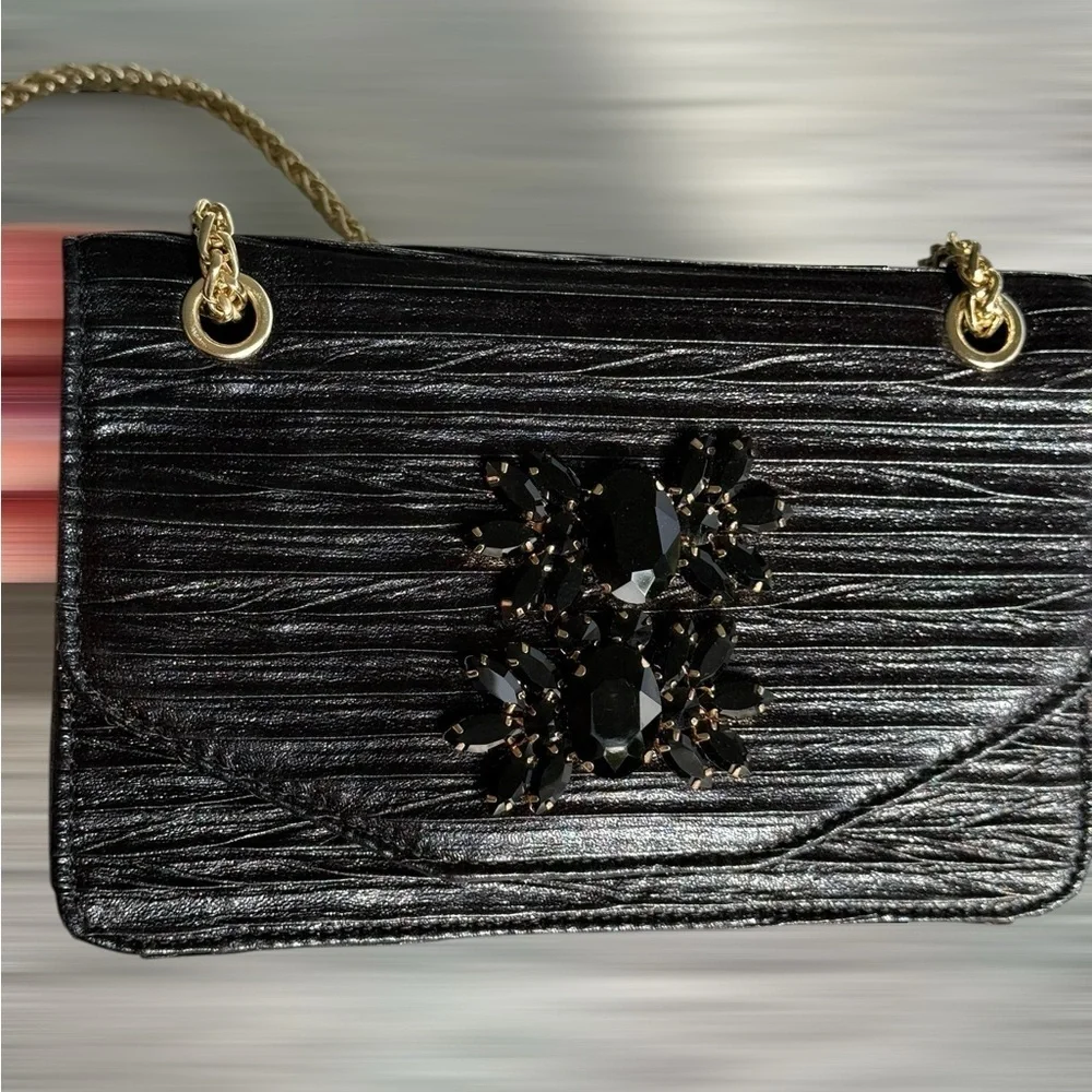 Kate Landry Black Evening Bag with Gold Chain NWT
